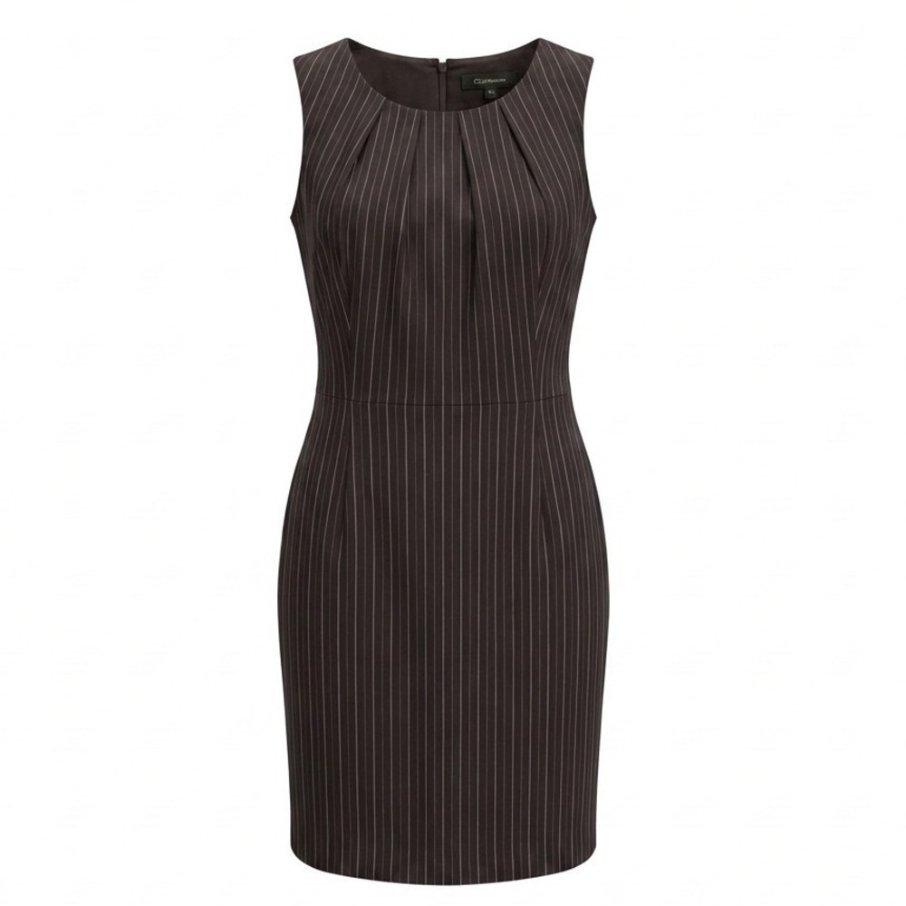 Karin Stevens Workplace Siren brown pinstripe sheath sleeveless dress size 12